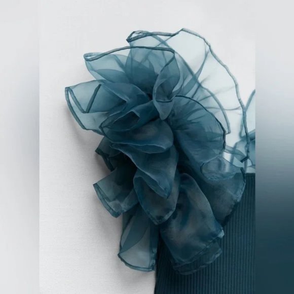 ZARA ORGANZA CROP TOP DUCK BLUE - Picture 5 of 8